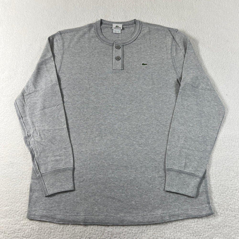 Lacoste Henley Shirt Men's US Size 2XL (EU/XL) Grey Waffle Knit Long Sleeve VTG